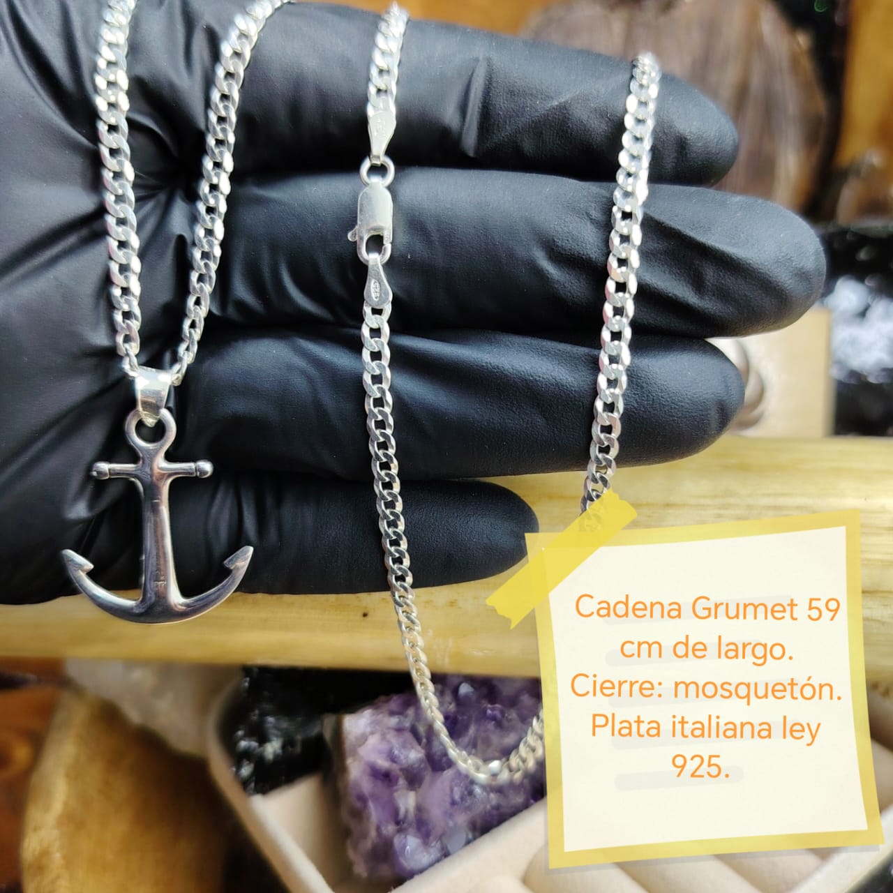 Collar con dije ancla plata lisa