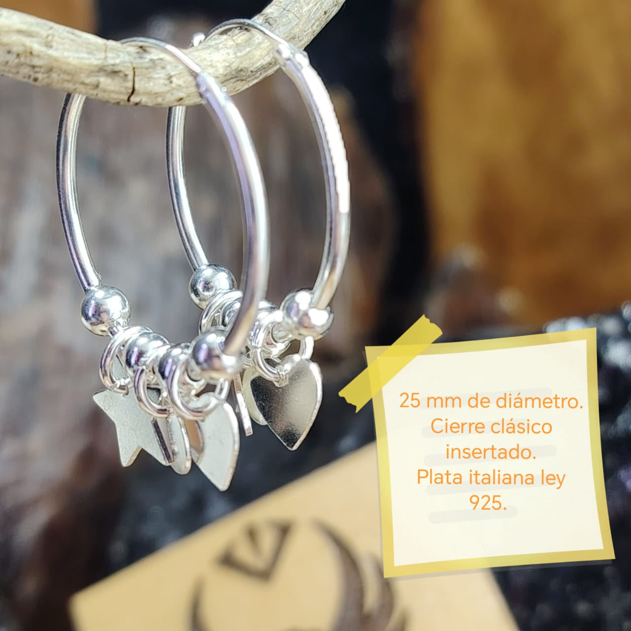 Argollas con chiches estrella, corazón mas circunferencia