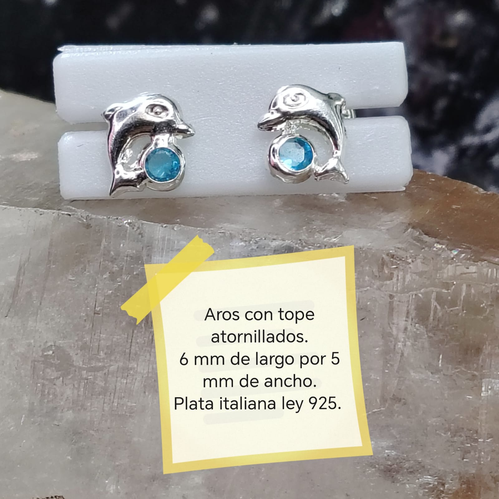 aros niña delfín cristal celeste - atornillados