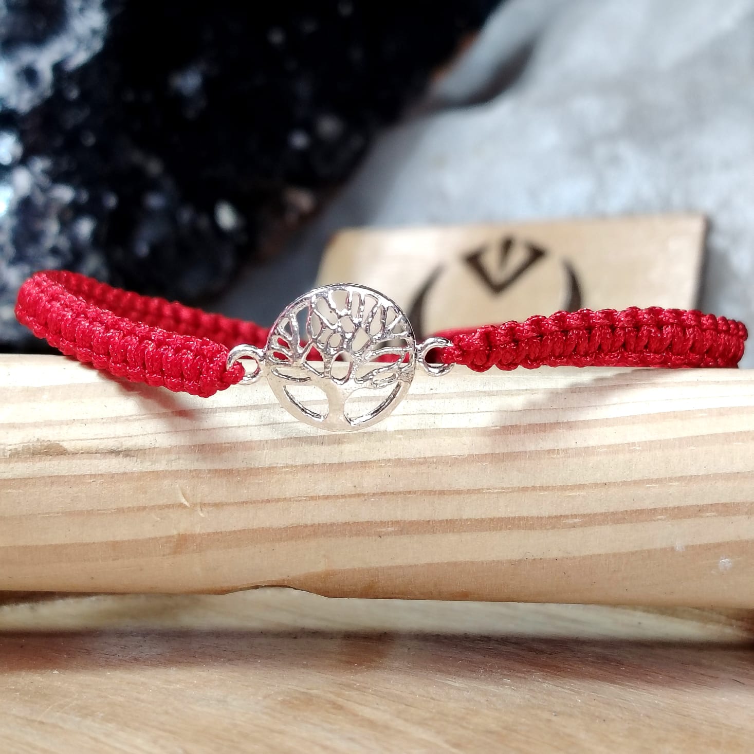 Pulsera ajustable tejido hilo rojo árbol de la vida