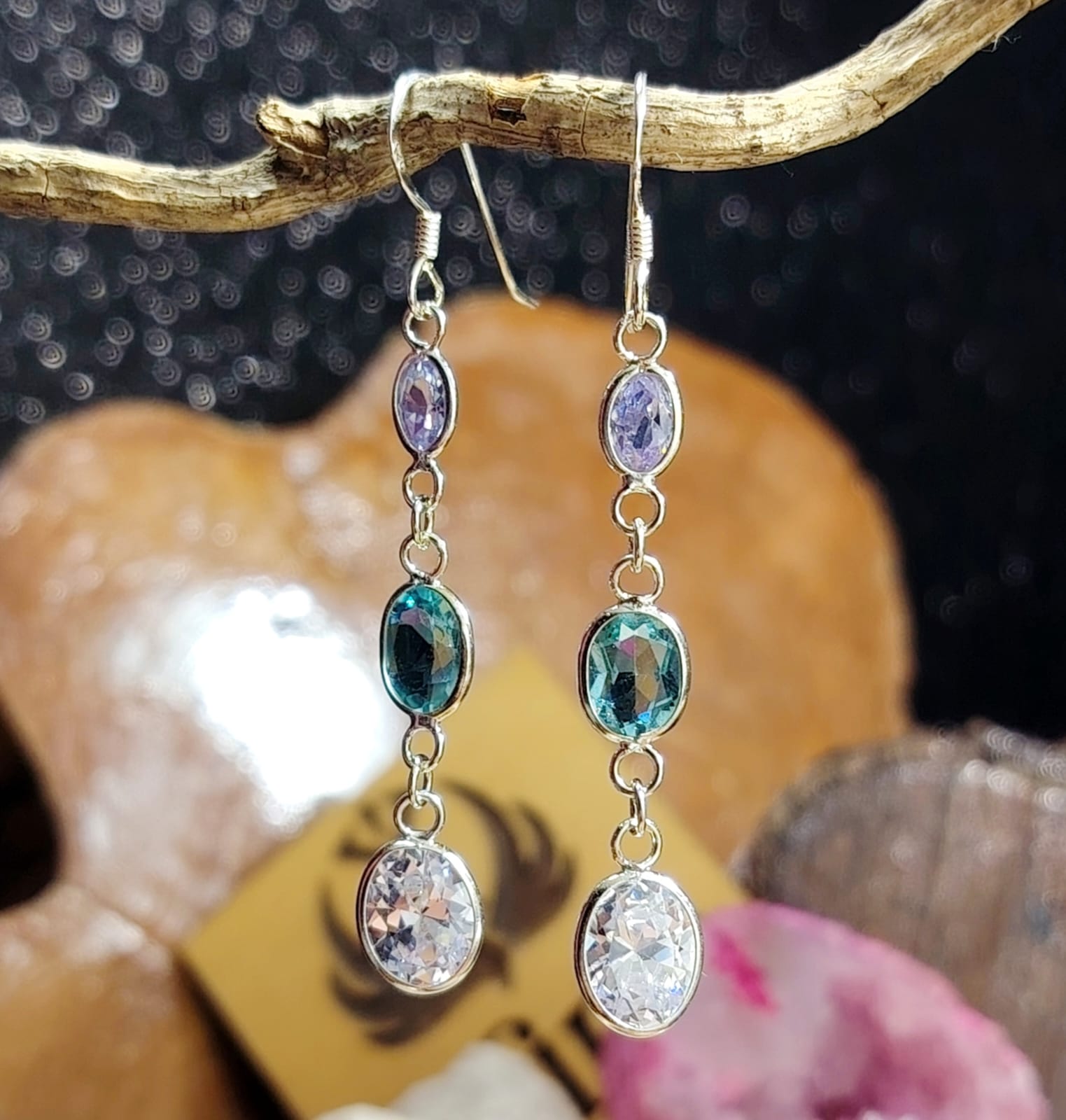 Aros largos triple cristal