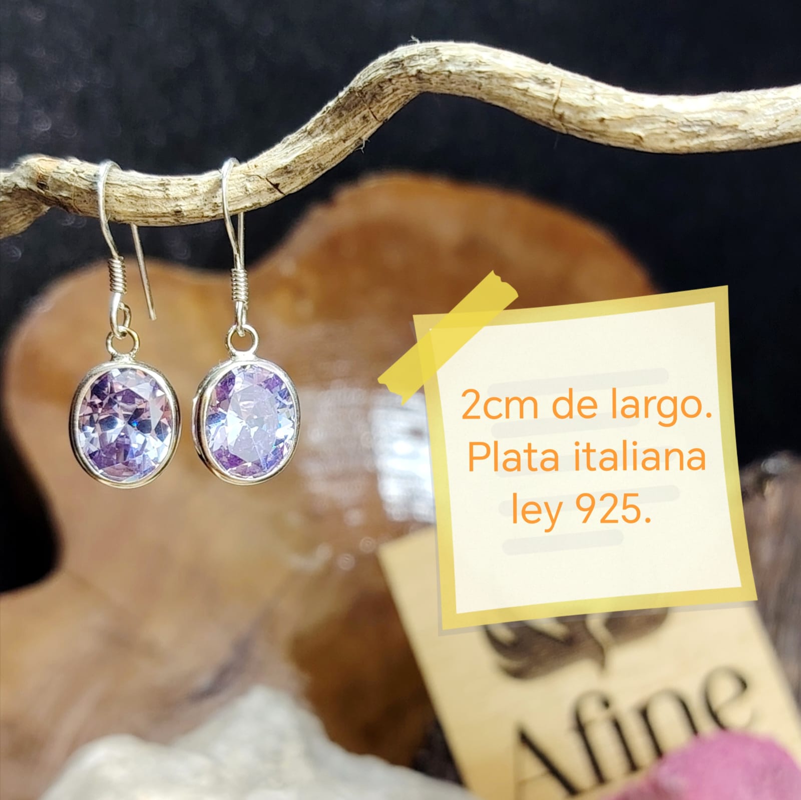 Aros semi largos con cristal amatista claro