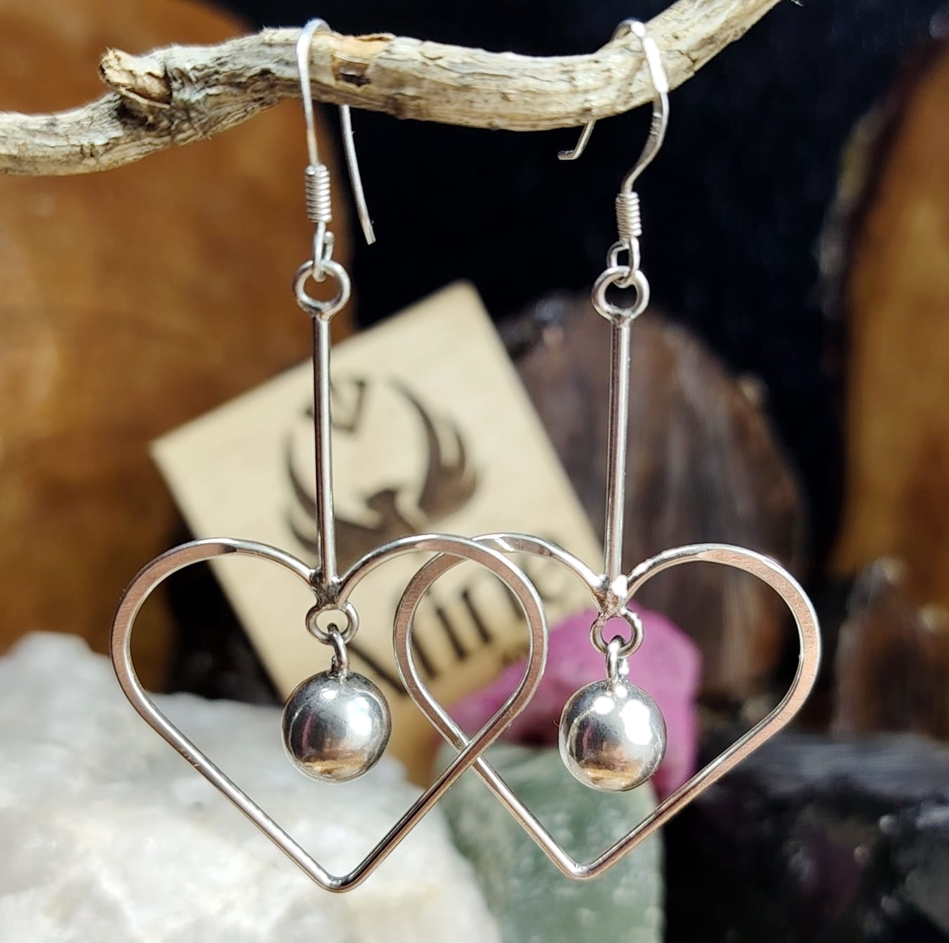 Aros largos de corazones mas esferas