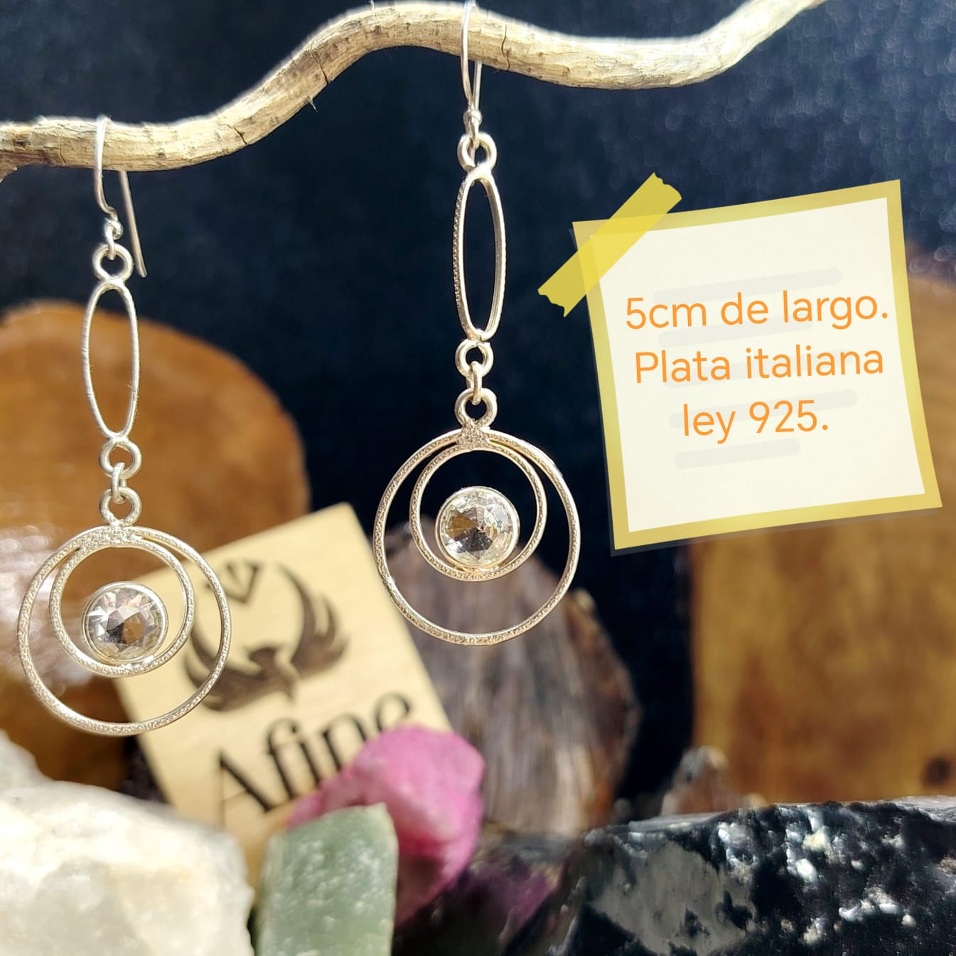 Aros largos con diseños circulares mas cristal translucido
