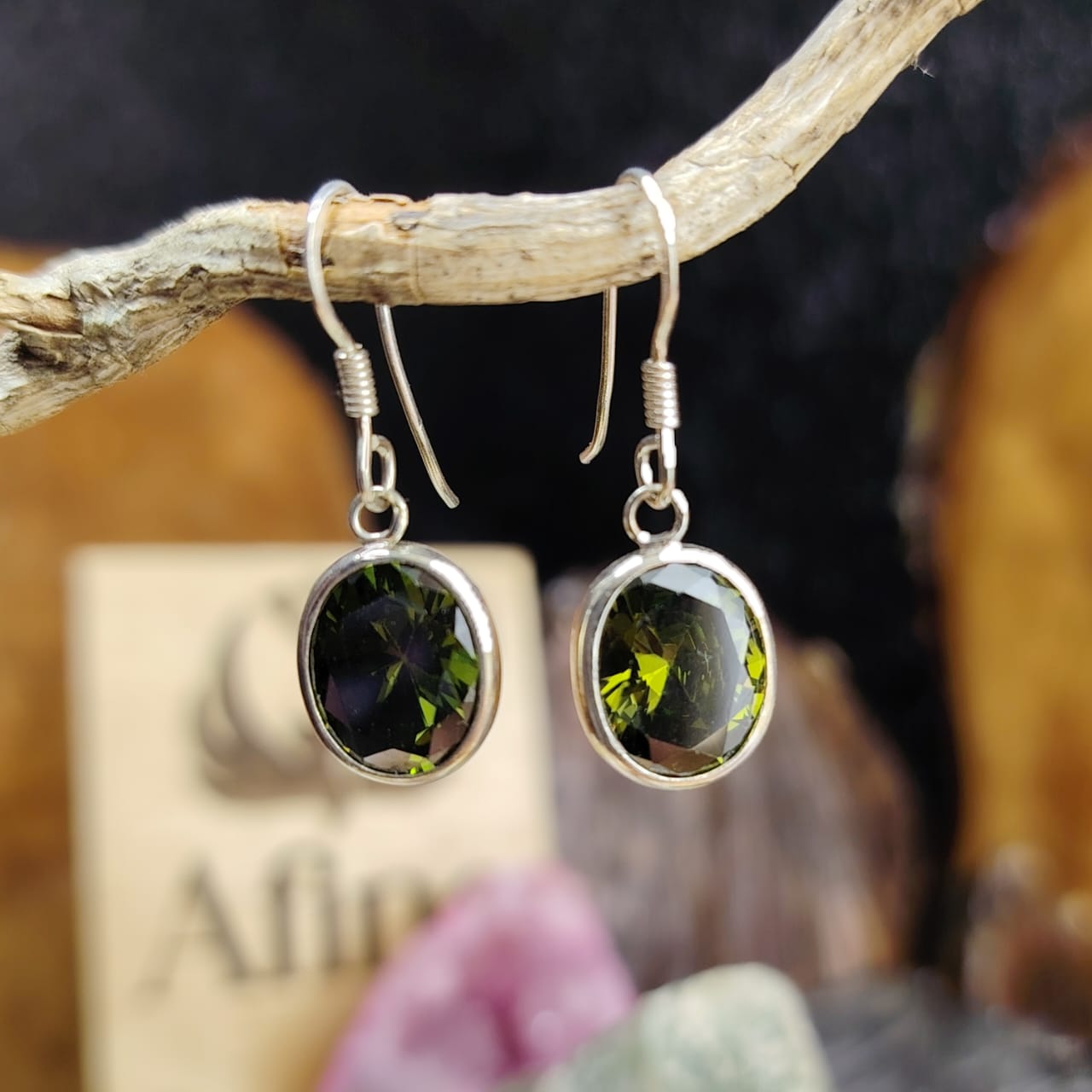 aros semi largos cristal verde oscuro