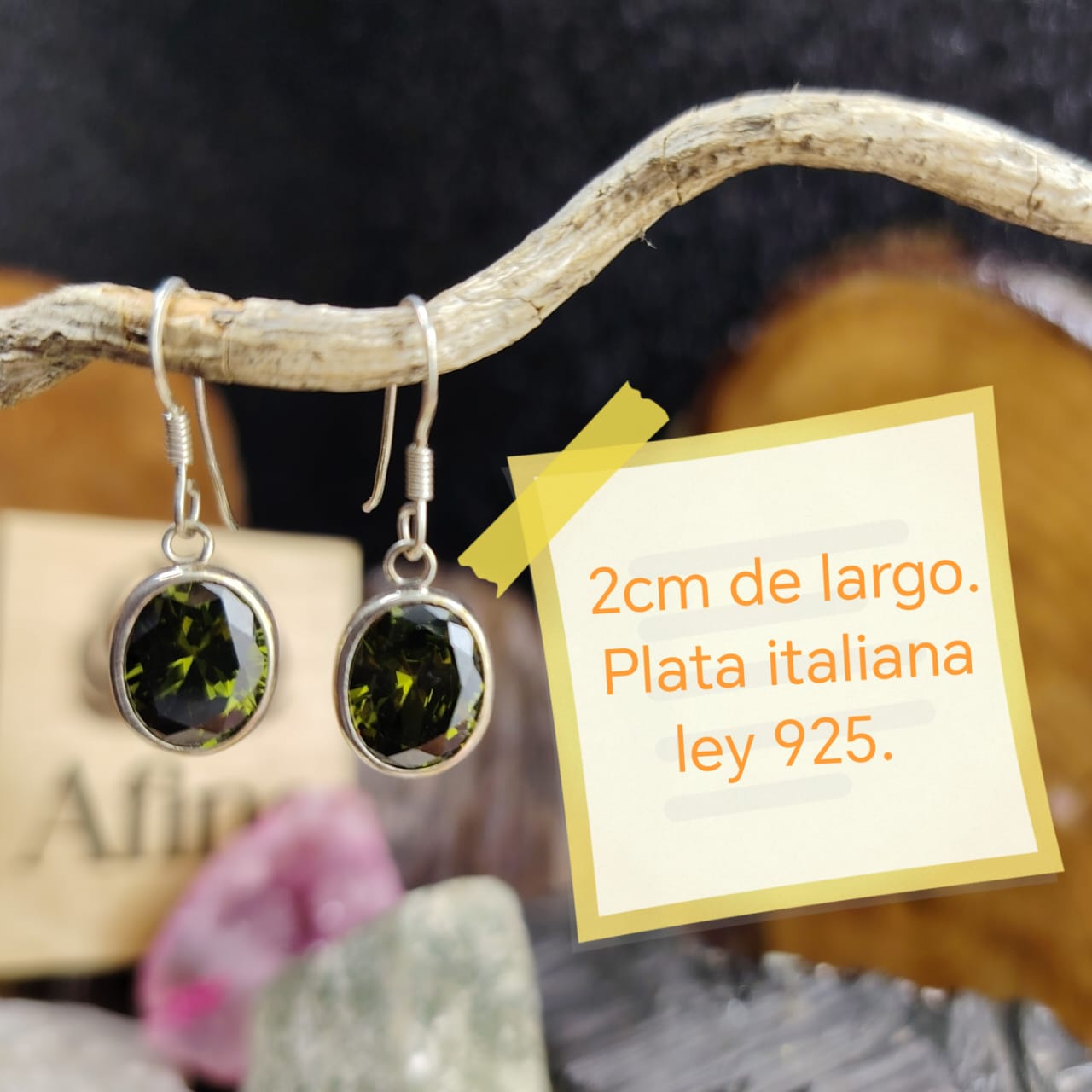 aros semi largos cristal verde oscuro