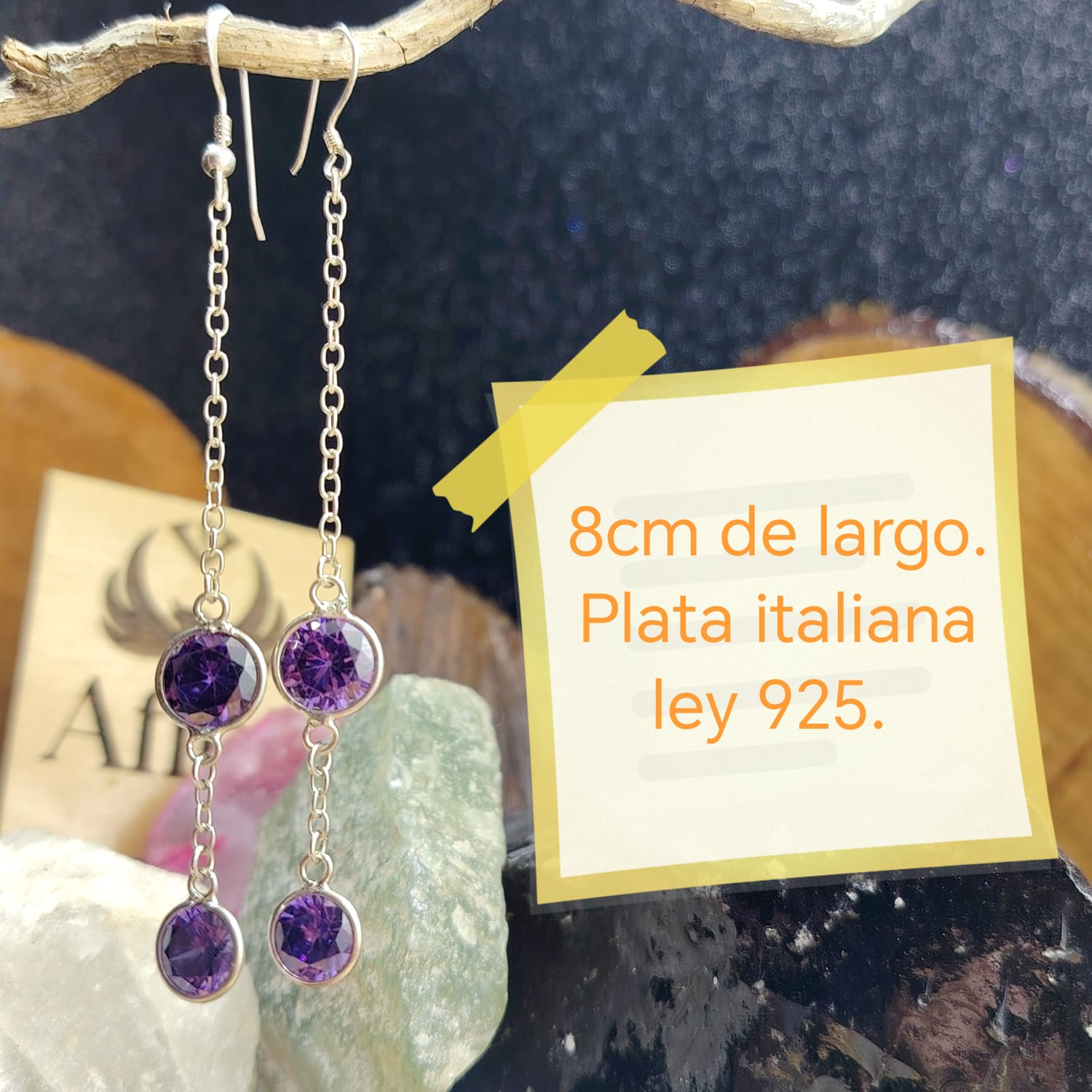 Aros largos con cristal doble amatista