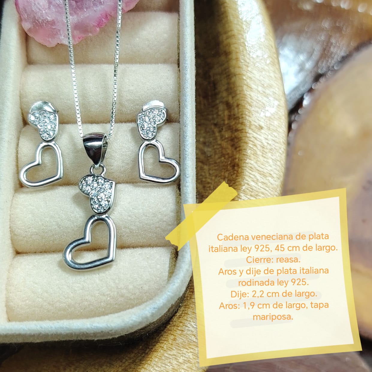 Conjunto de plata doble corazón incrustado con microcircones