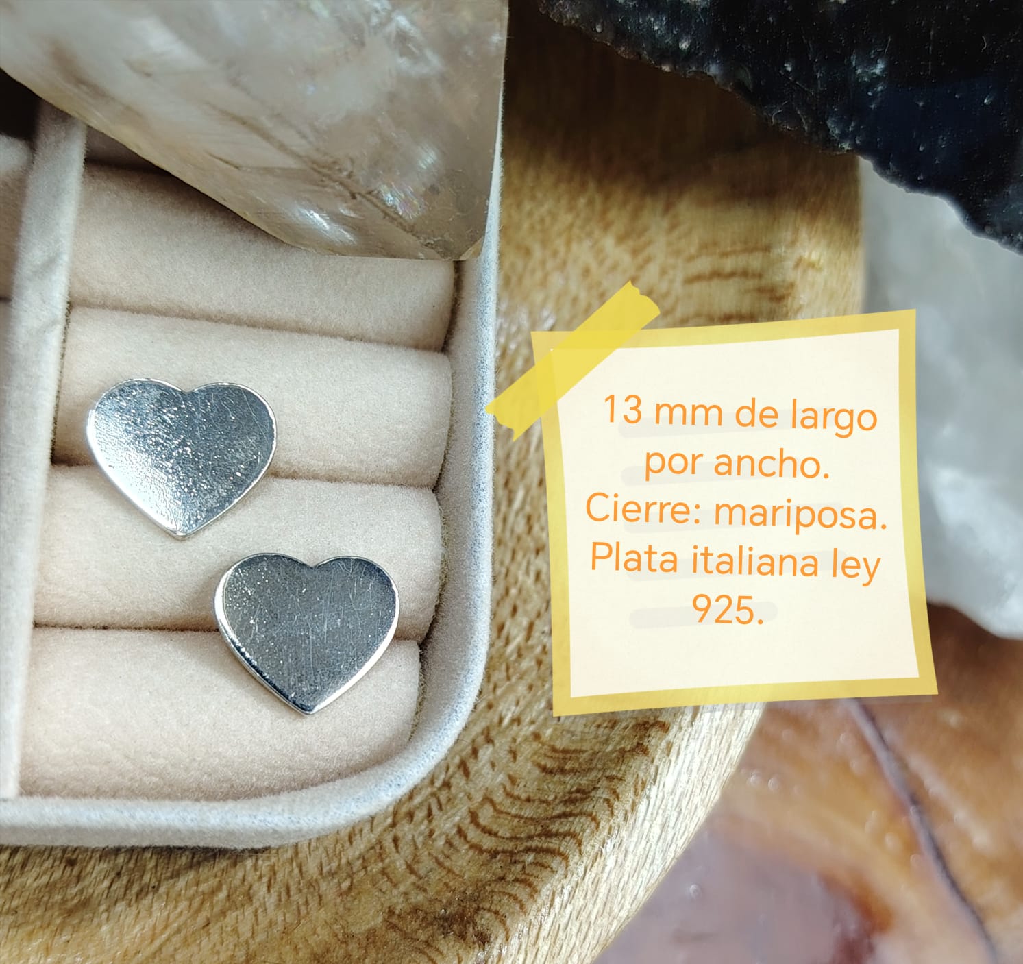 Aros pegados corazón plata lisa