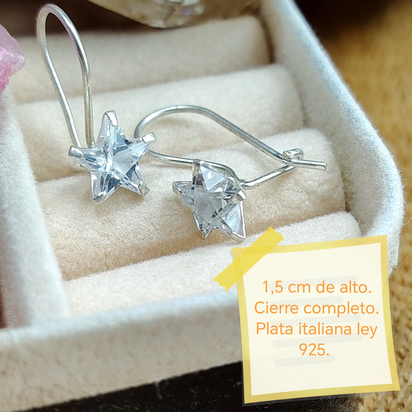 Aros estrellas con cristal translucido cierre completo