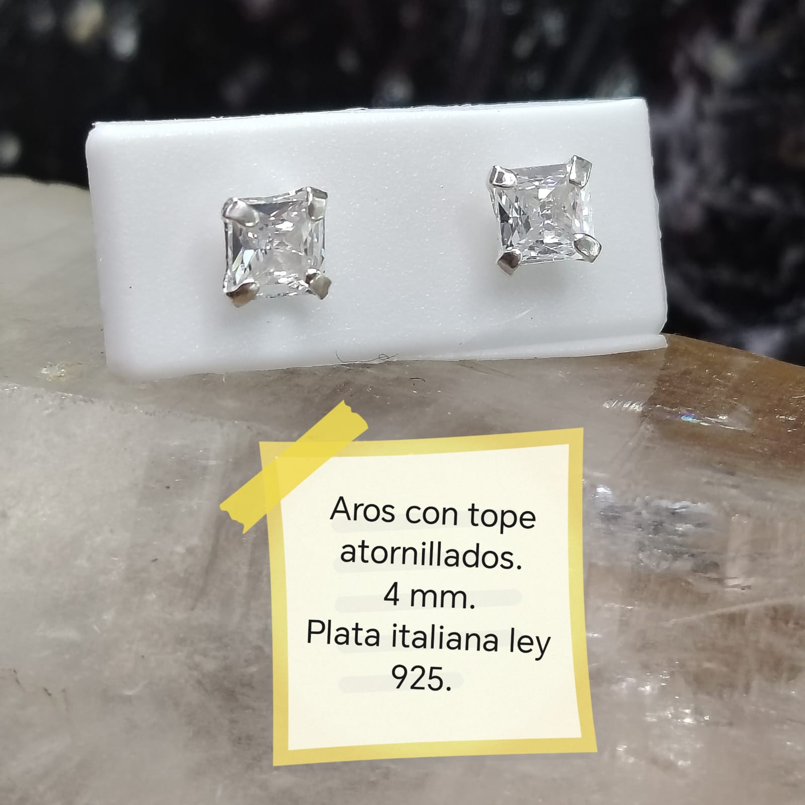 Aros niña cristal translucidos diseño cuadrado - atornillados