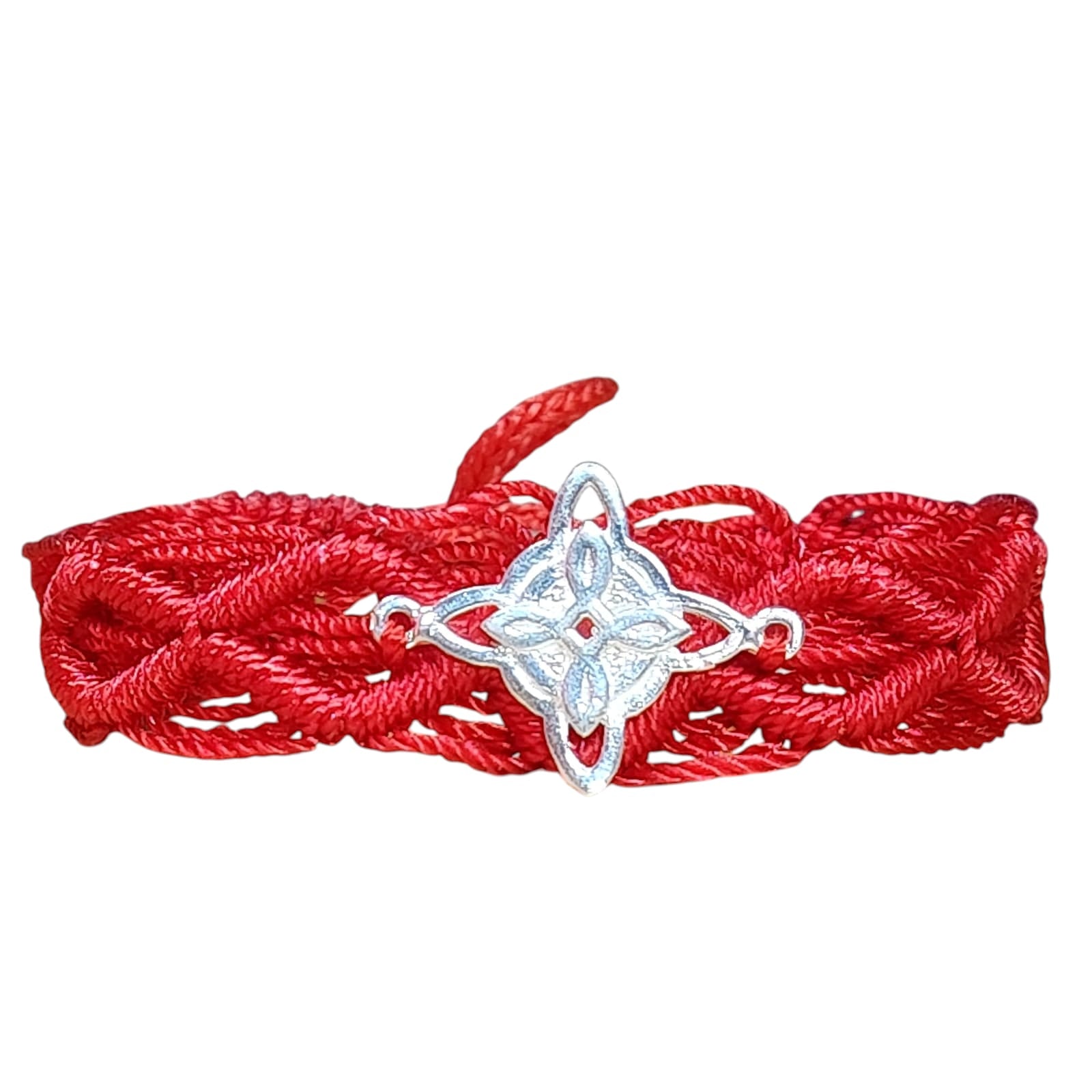 Pulsera ajustable hilo rojo nudo de bruja tejido ancho