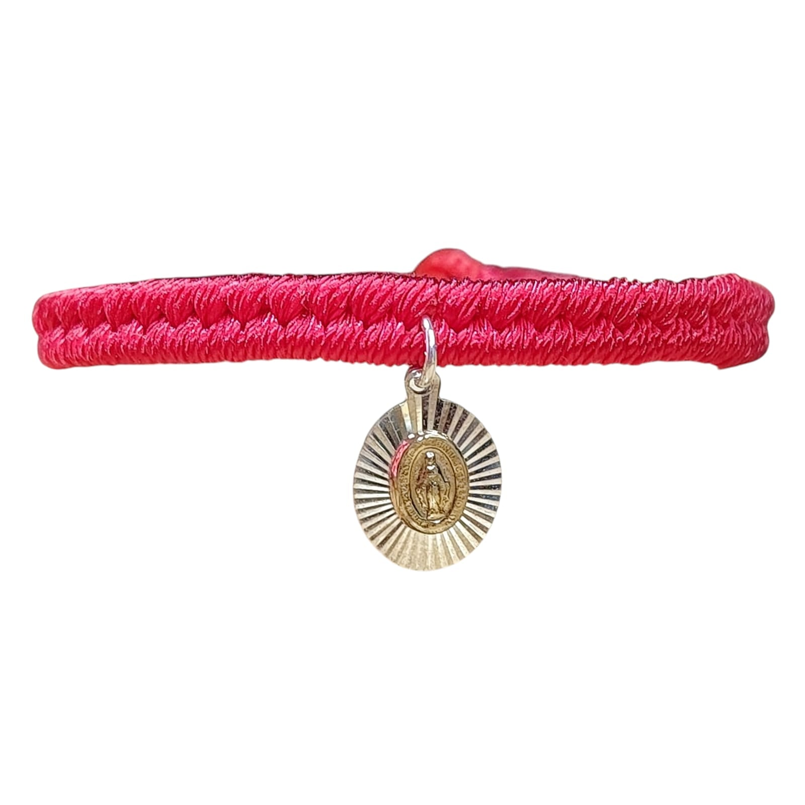 Pulsera ajustable tejido hilo rojo virgen de Guadalupe laminado en oro