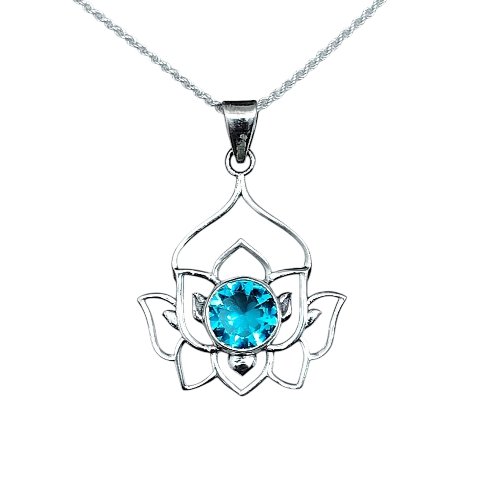 Collar flor de loto con circón celeste