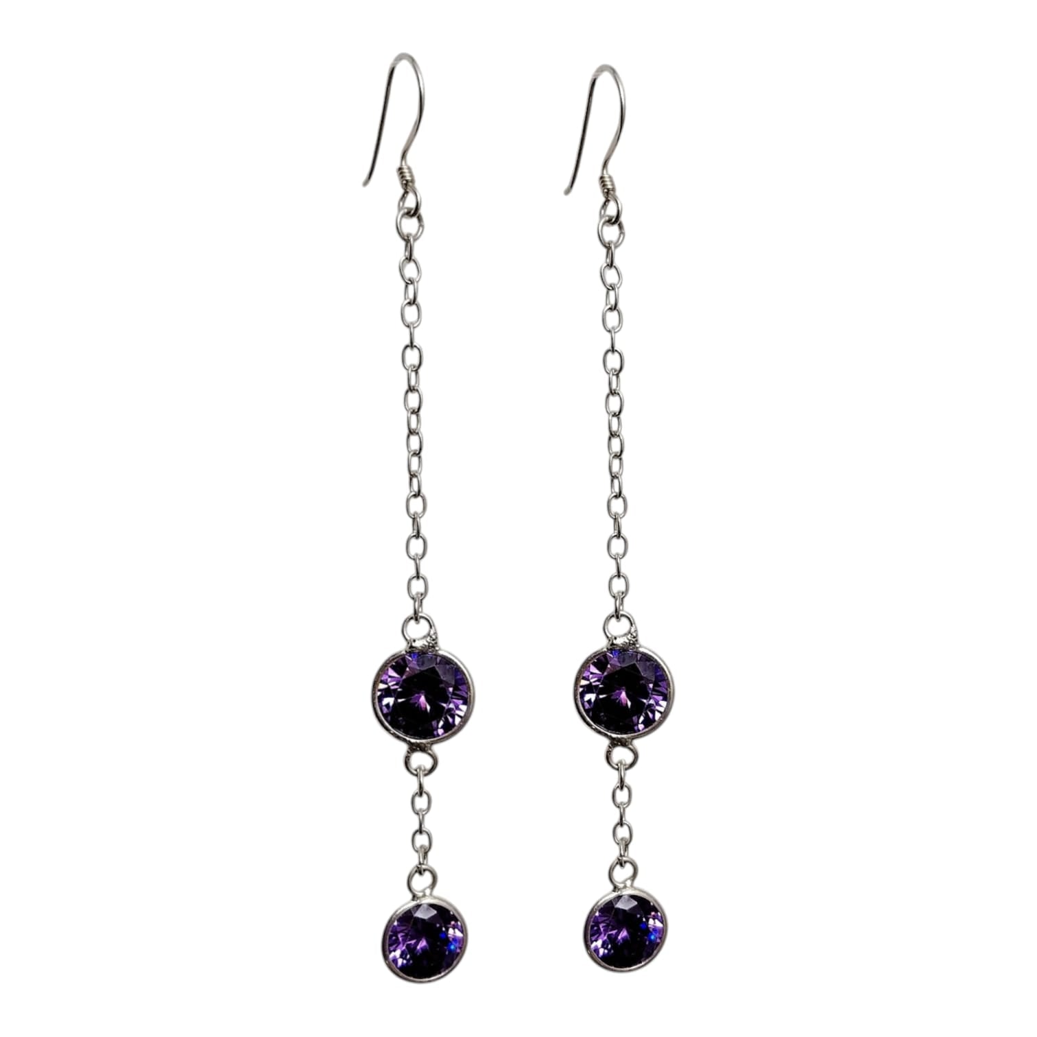 Aros largos con cristal doble amatista