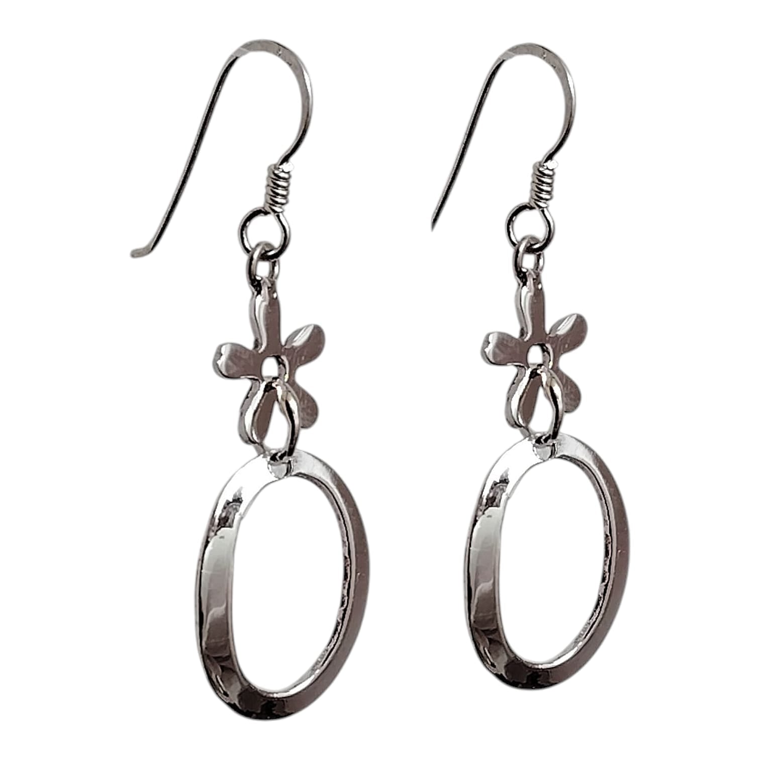 Aros largos flor, más extensión ovalada plata lisa