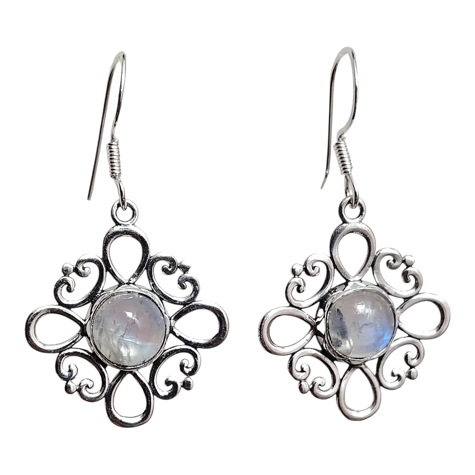 Aros largos flor con piedra natural