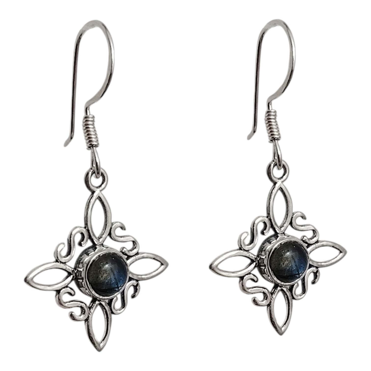 Aros largos nudo de bruja con piedra natural labradorita