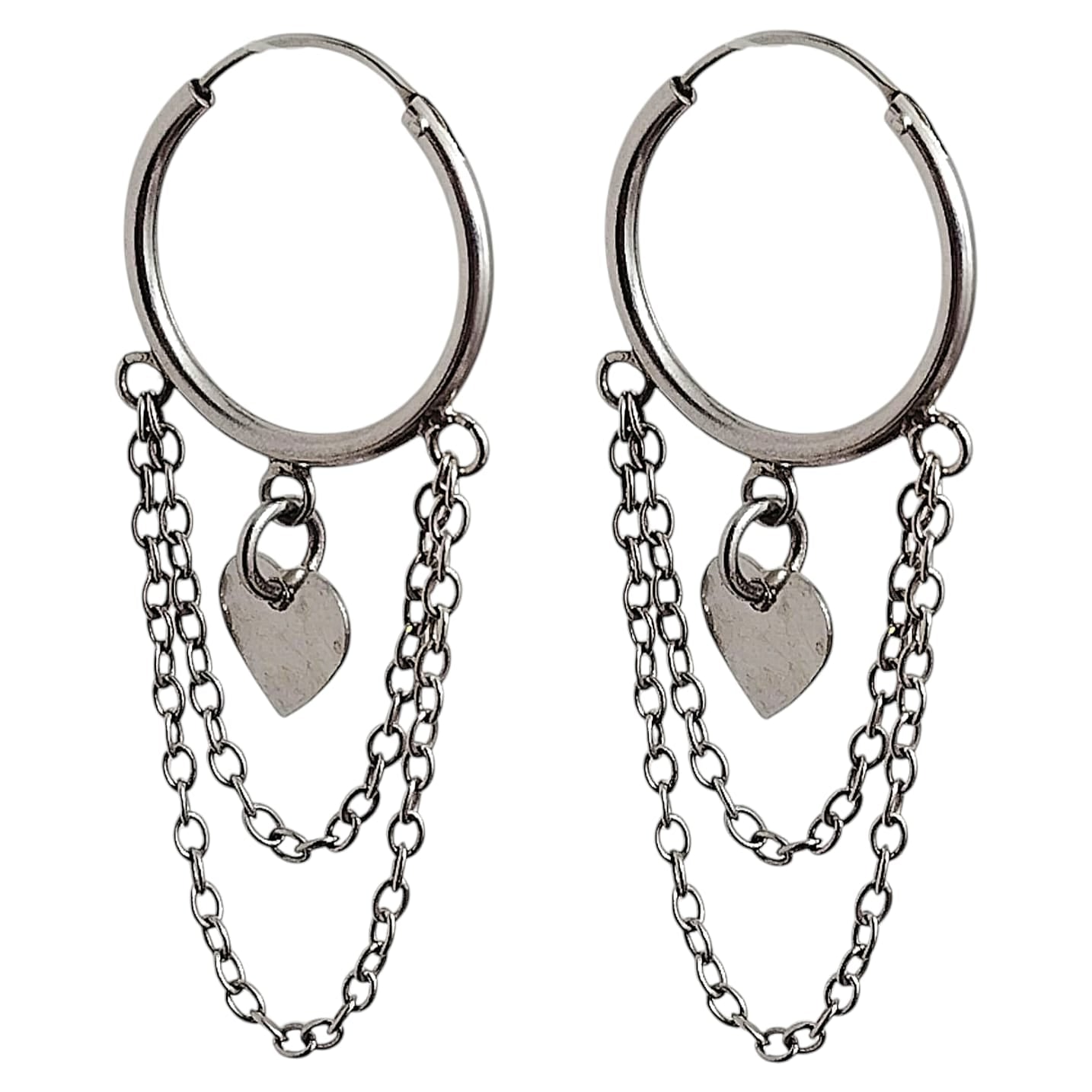 Argollas con cadena doble chiche corazón 17 mm
