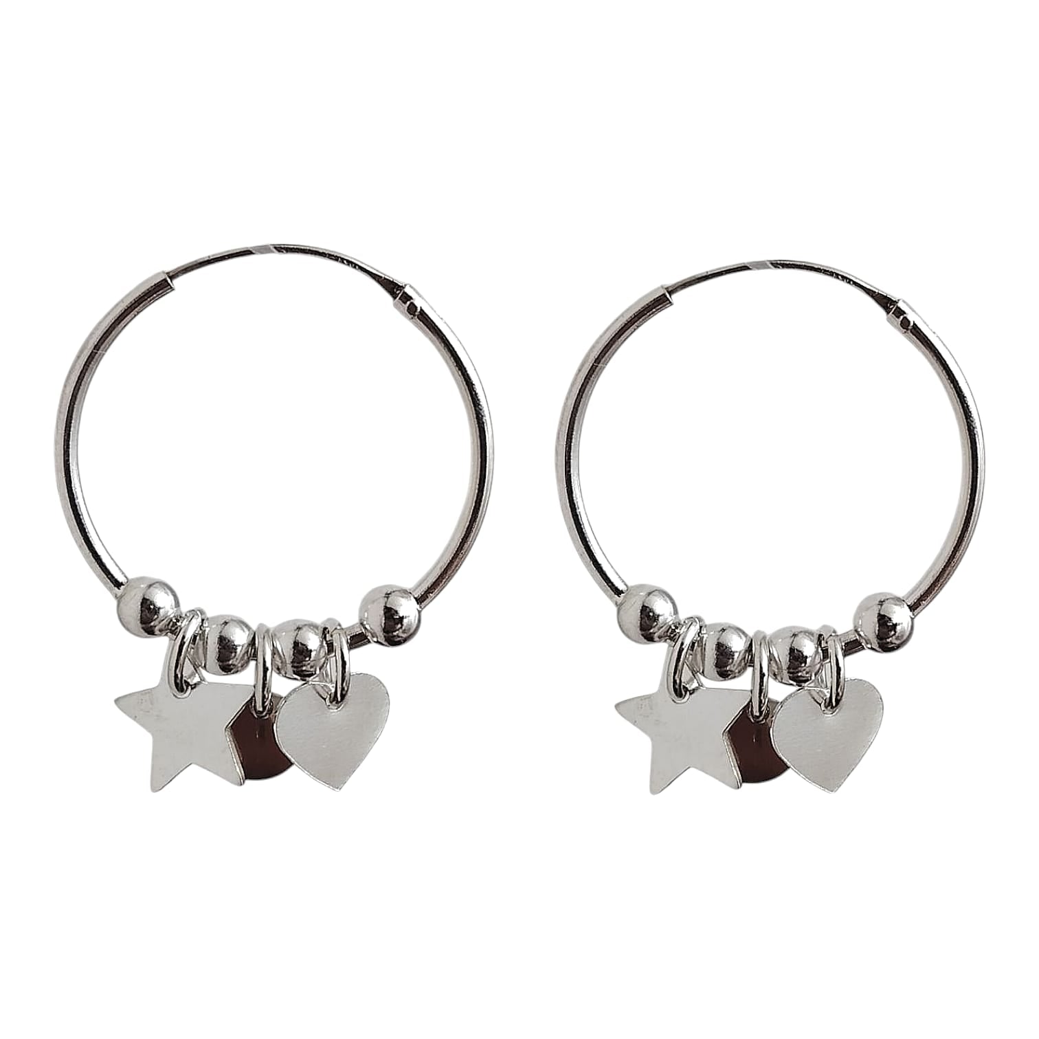 Argollas con chiches estrella, corazón mas circunferencia