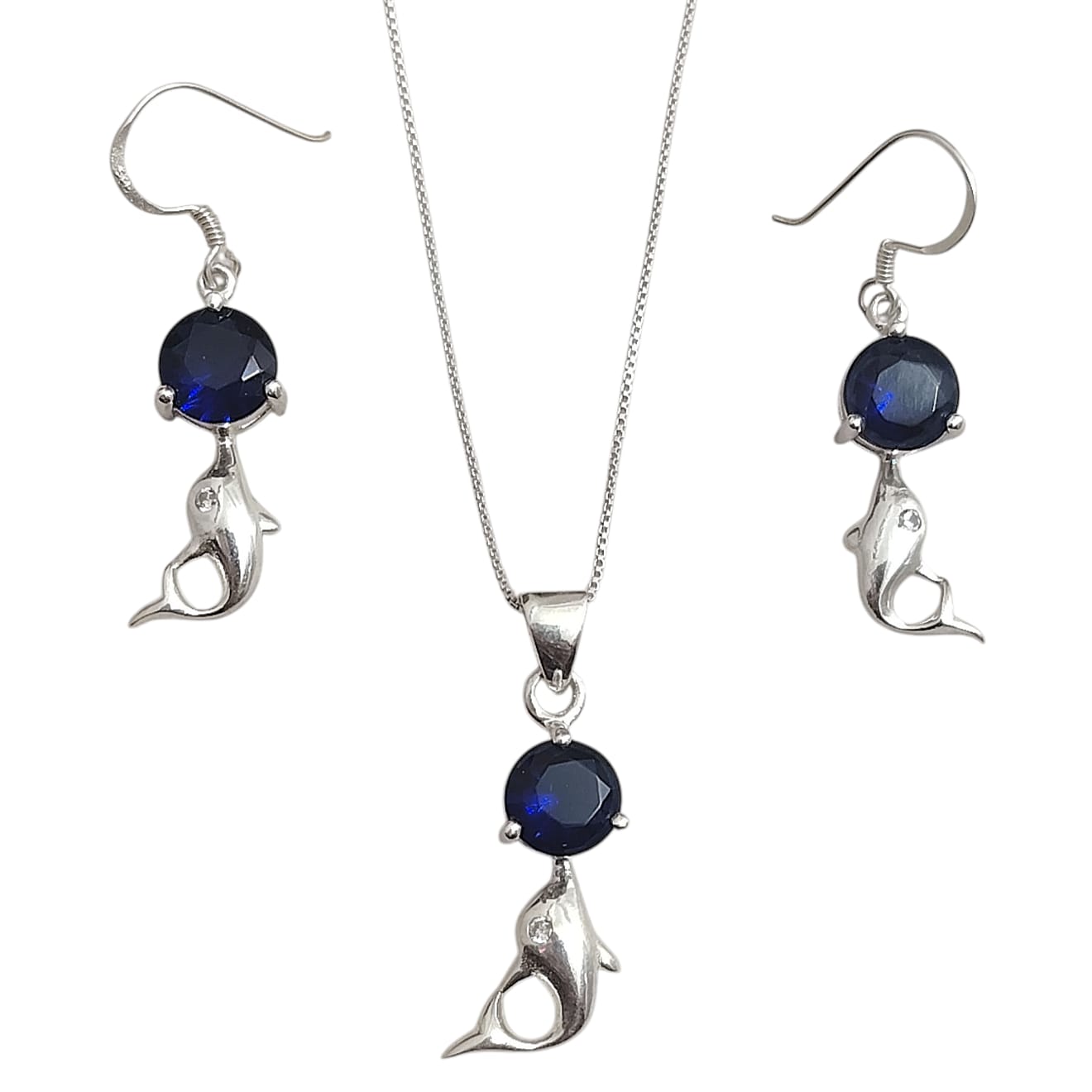 Conjunto de plata delfines con circón  azul