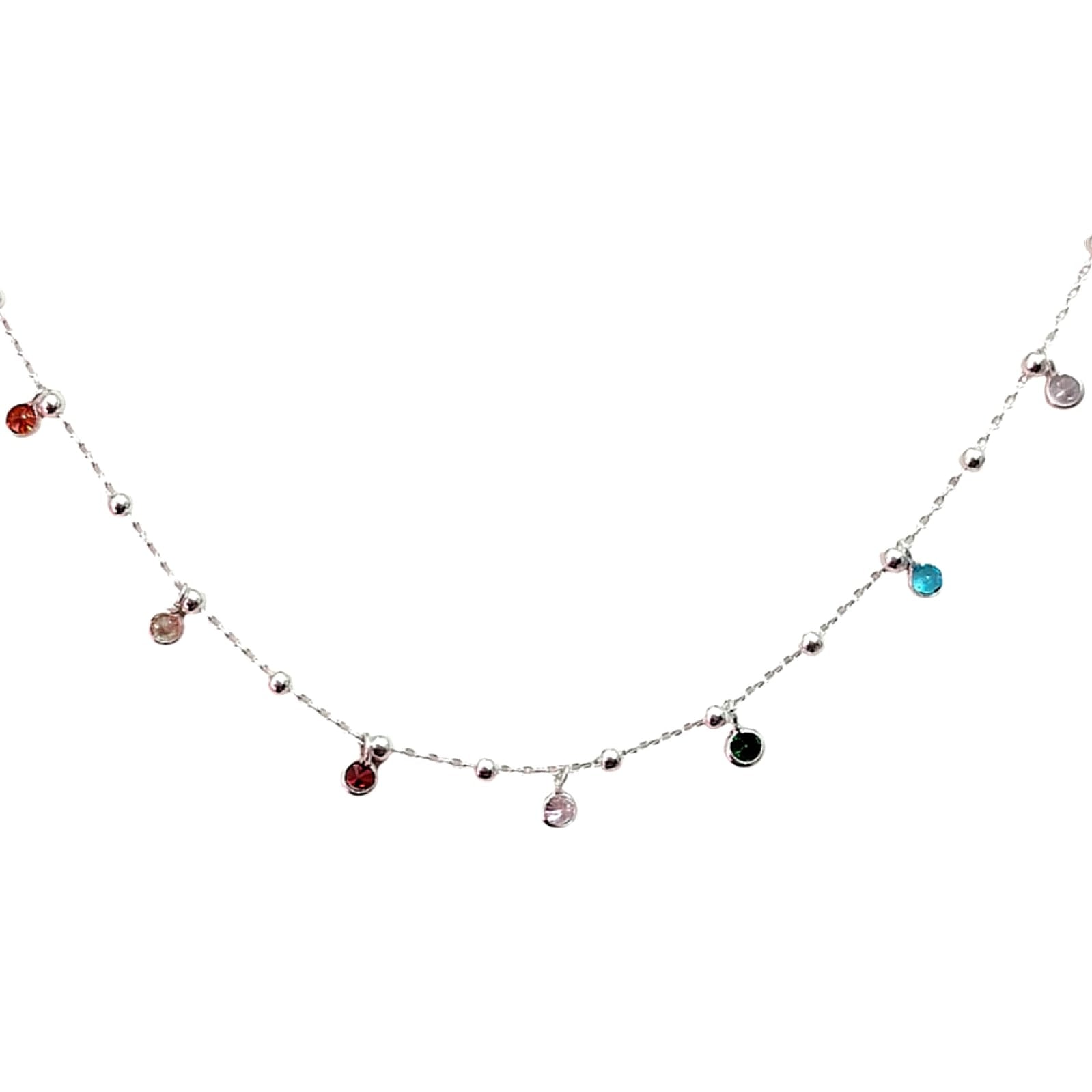 Gargantilla con balines de plata con cristales de colores