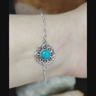 Pulsera flor piedra natural turquesa