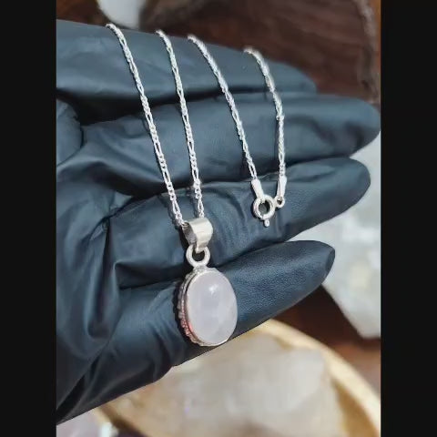 Collar con dije piedra natural cuarzo rosa