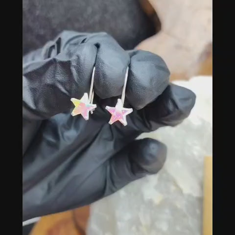 Aros estrella con cristal tornasol cierre completo