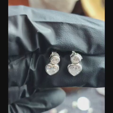 Aros pegados punto y corazón de cristal