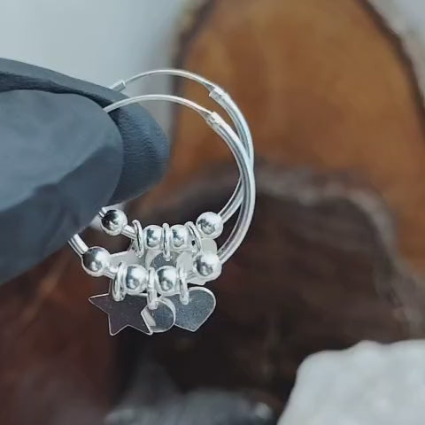Argollas con chiches estrella, corazón mas circunferencia