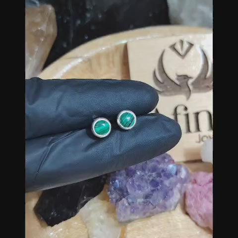 Aros pegados con piedra natural malaquita