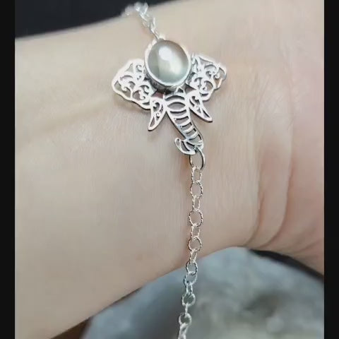 Pulsera elefante de plata con piedra natural
