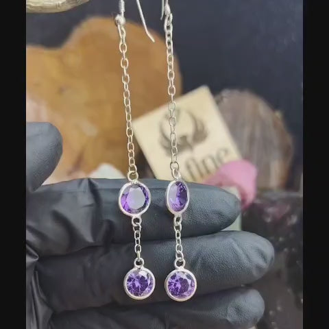 Aros largos con cristal doble amatista