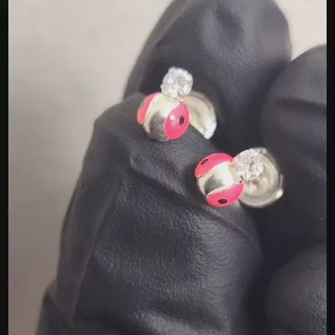 Aros atornillados esmaltado chinitas rosa intenso