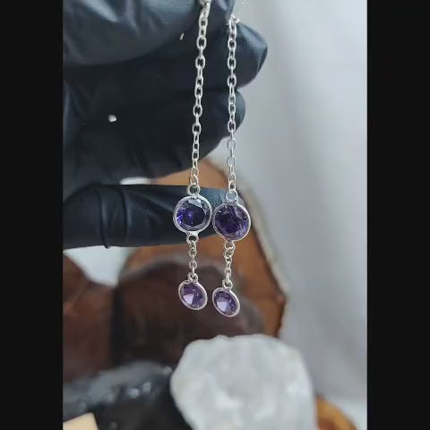 Aros largos con cristal doble amatista