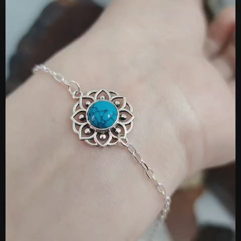 Pulsera flor piedra natural turquesa