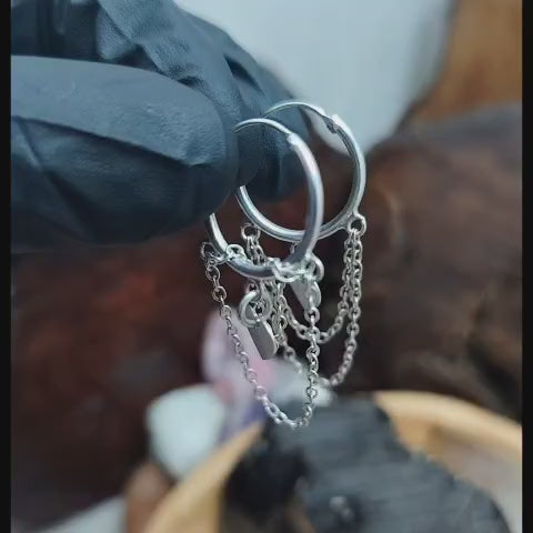 Argollas con cadena doble chiche corazón 17 mm