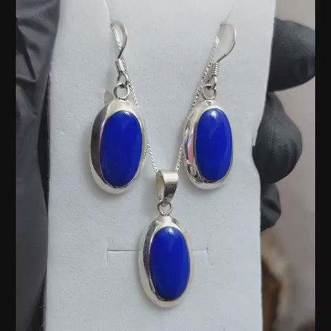 Conjunto con piedra natural pulida color azul