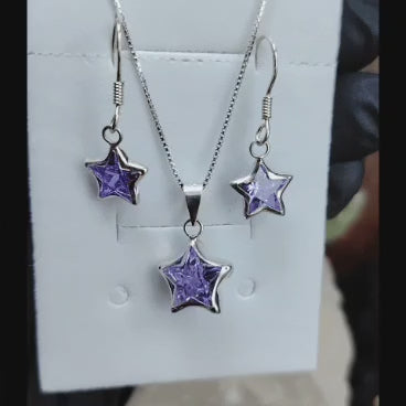 Conjunto de plata estrellas, cristal morado